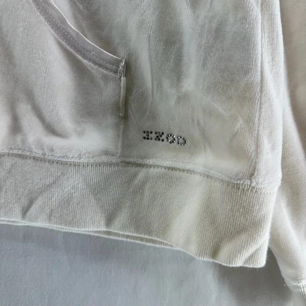 Izod Movement Velour Full-zip Hooded Sweatshirt Women L Stretch Pocket Off White - Picture 11 of 12
